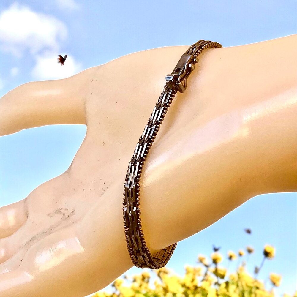 Sterling Silver Italy 925 Unique Chain Bracelet Signed SU Womens 7" - Picture 16 of 16